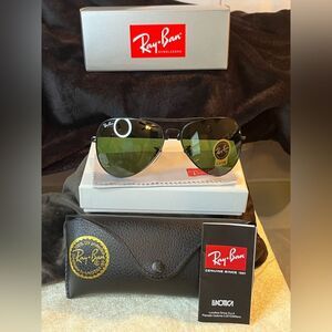 New Foldable Rayban G-15 Black Green Lense Aviator Sunglasses